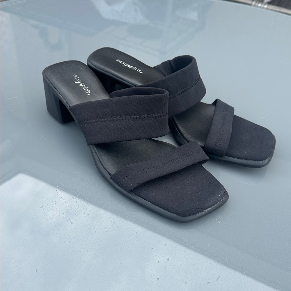 Easy Spirit slip on sandals. Size 9.5 EUC black fabric